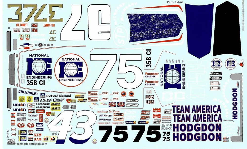 1/24 Scale Neil Bonnett 1983 NASCAR Ace #37/#75 Decal Set-image
