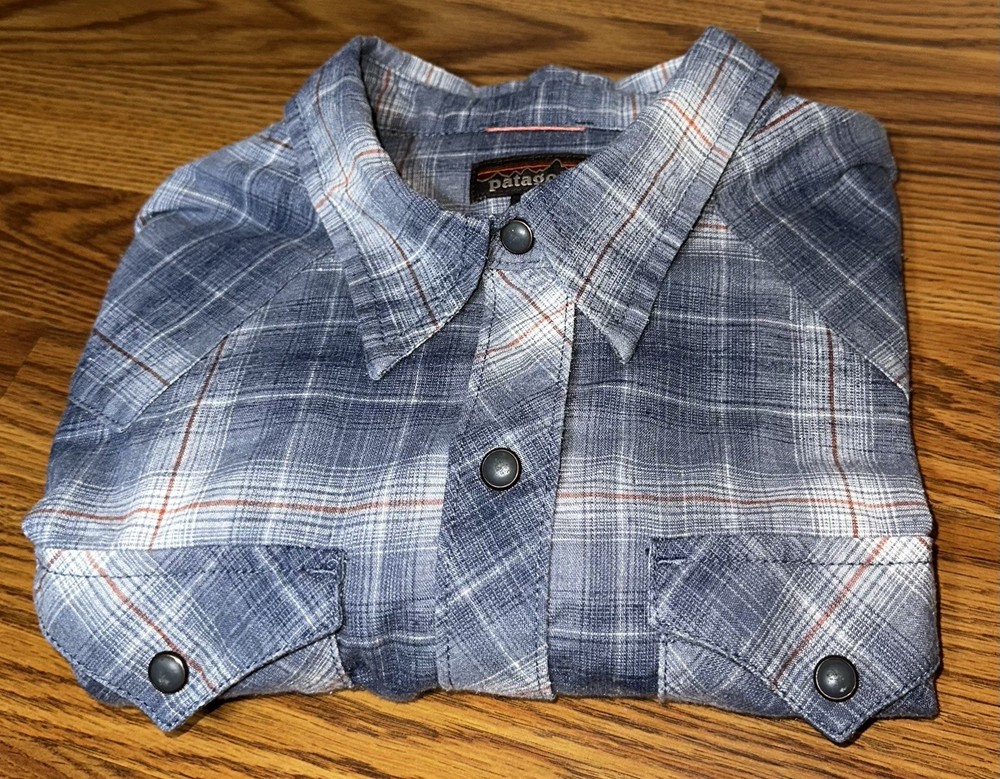 Patagonia Shirt Womens Small Blue Chambray Hemp Snap Front Western Long Sleeve