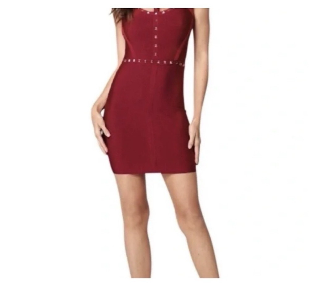 Bebe Red Bodycon Mini Dress Sweetheart Neckline Sleeveless Sz M Coquette, Party