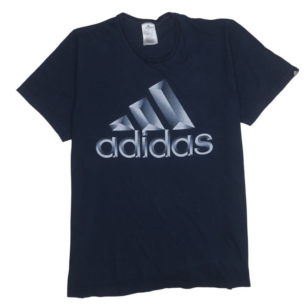 Adidas Womens T Shirt Navy Blue Cotton Big Logo Print Relaxed Short Sleeve XL