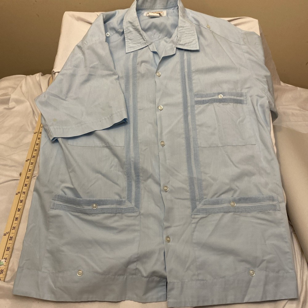 Vtg Guayaberas Ramirez Blue Mexican Wedding Shirt Men’s 40 100% Cotton Merida