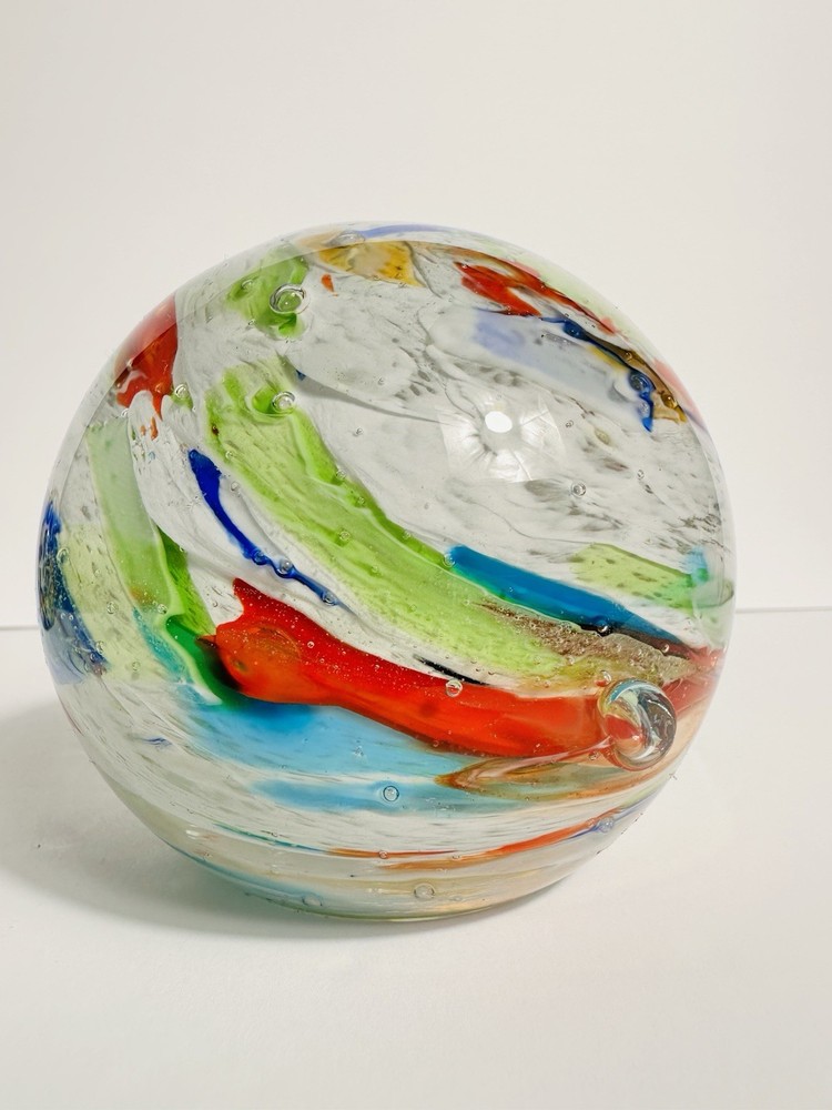 9.5cm Glow in the Dark Galaxy Glass Orb Hand Blown Luminous Art Sphere