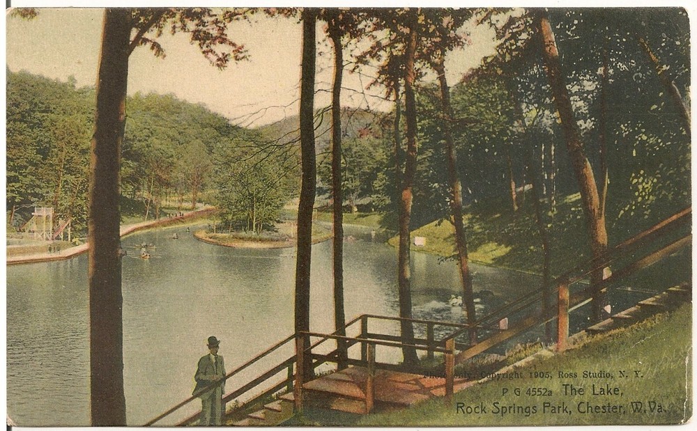 The Lake and Island at Rock Springs Amusement Park Chester WV Postcard