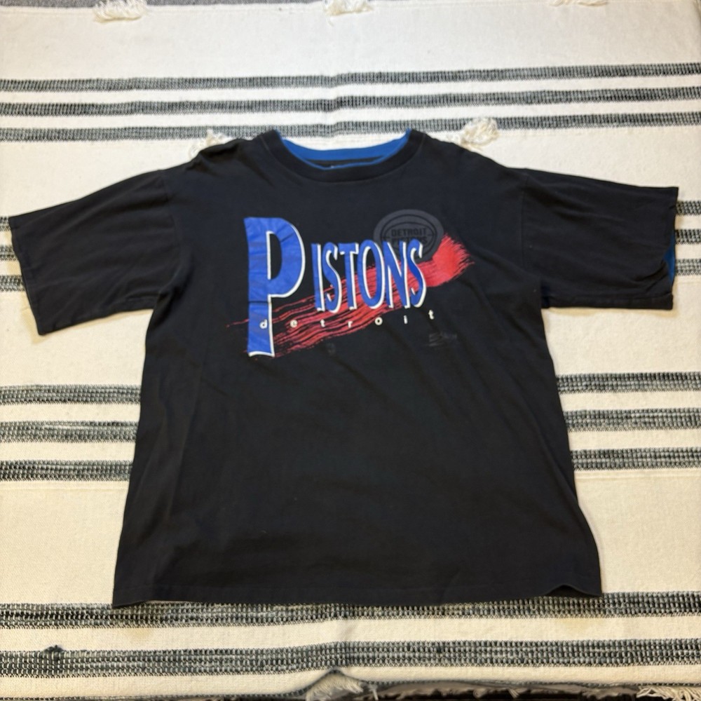 Vintage 1990 Detroit Pistons Salem Sportswear T-Shirt Double Collar Rare 90s L