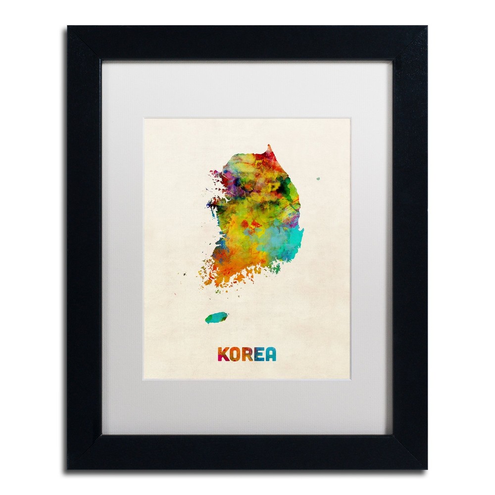 Korea Watercolor Map Print by Michael Tompsett 11x14 White Matte Framed Art