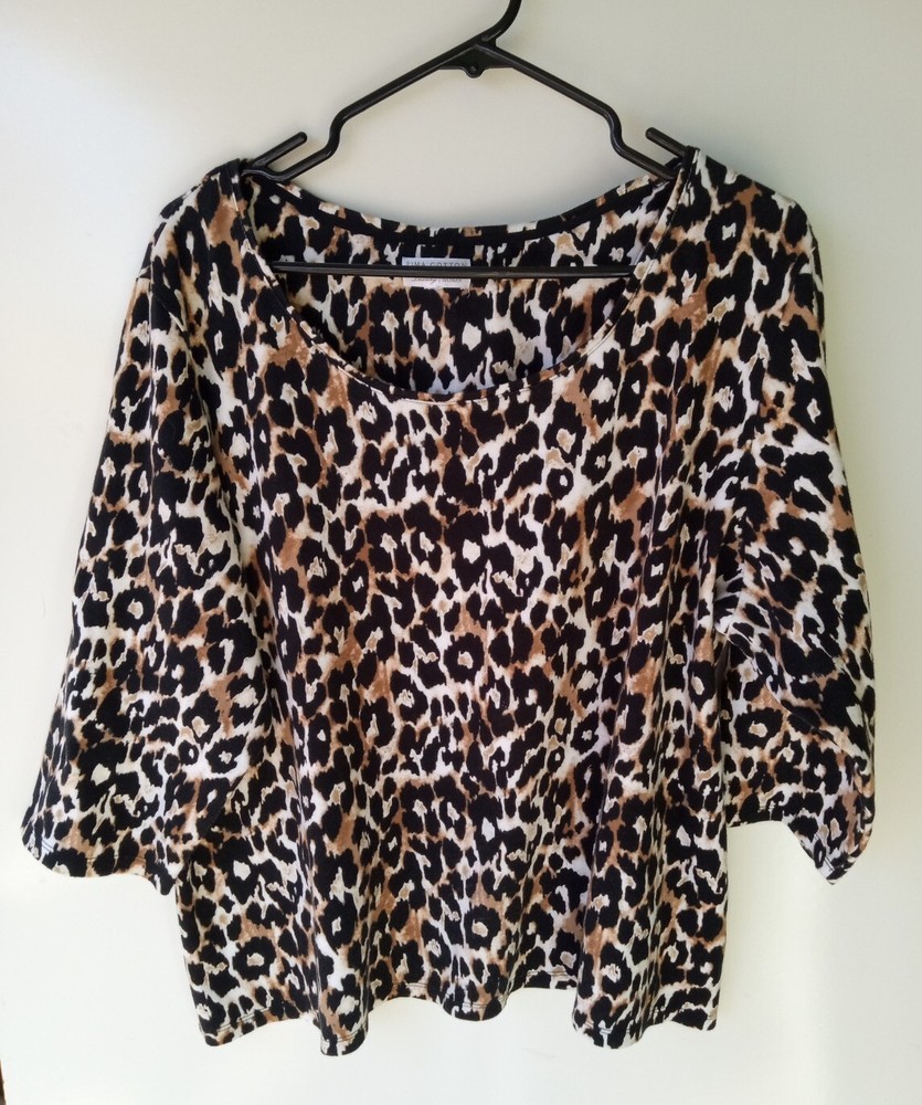 CHARTER CLUB Luxury Woman Pima Cotton Animal Print 3/4 Sleeve Shirt 2X