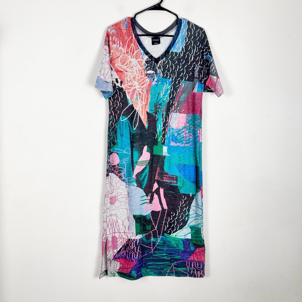 Inoah Women's Abstract Print Midi Dress Size M Multicolor
