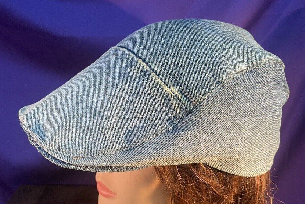 Driving Cap size 7 3/8 or L upcycled Levis light blue