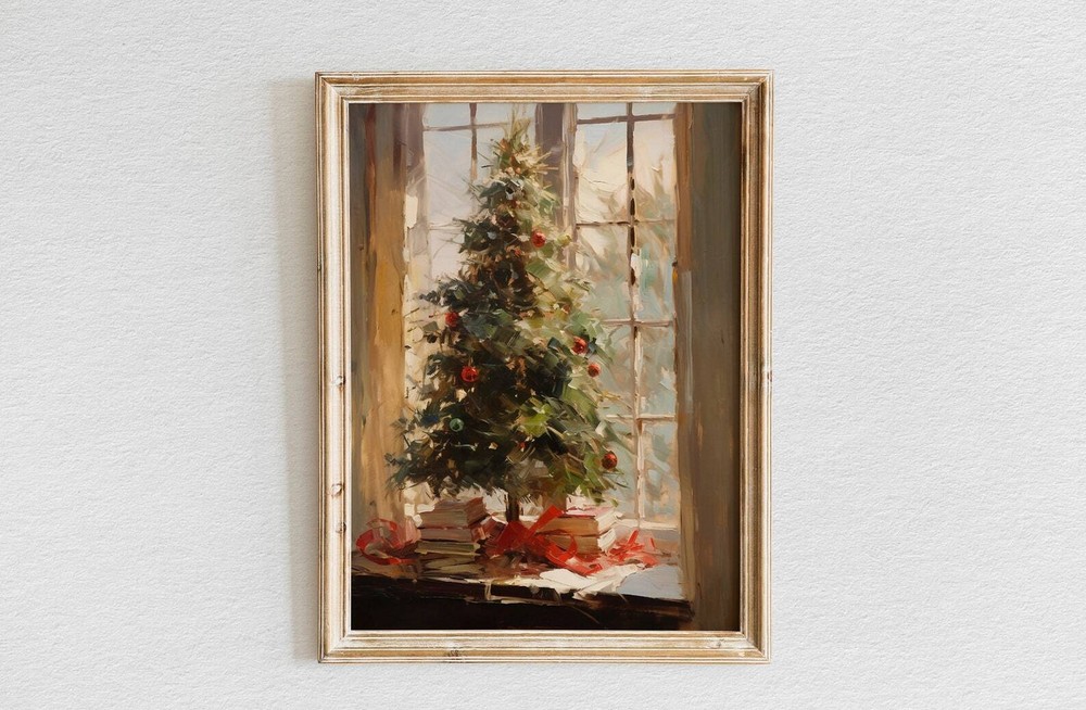 Vintage Christmas Tree Vintage Holiday Wall Art Christmas Art Festive Decor