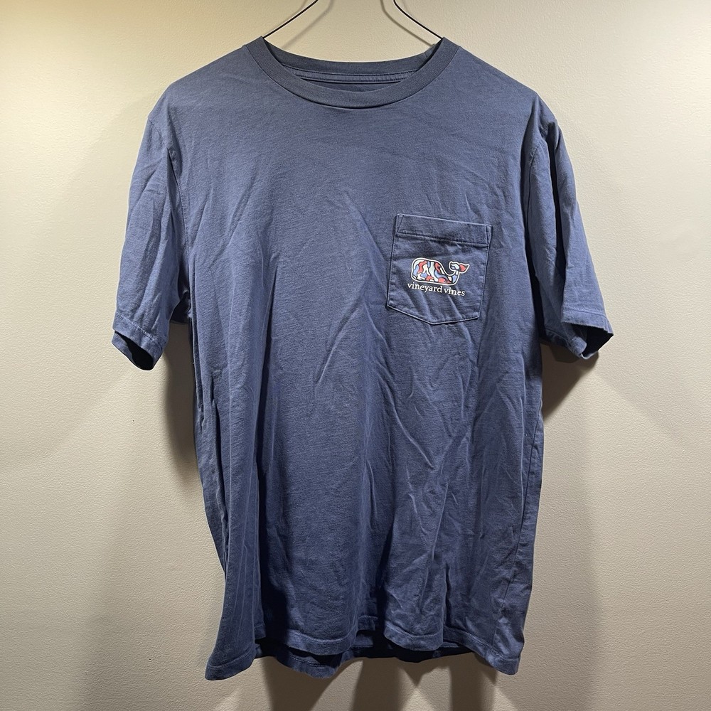 Vineyard Vines Mens Small Blue Short Sleeve Lobster Boat Fishing Theme T Shirt