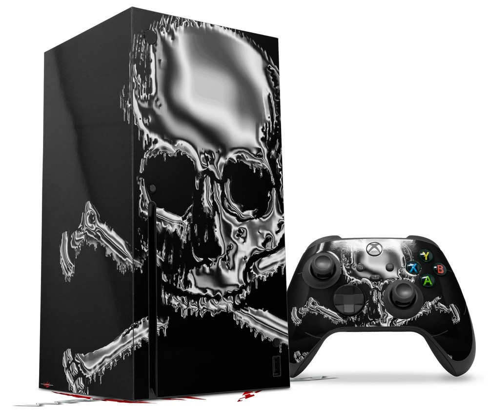 Skin Set for XBOX Series X Chrome Skull on Black