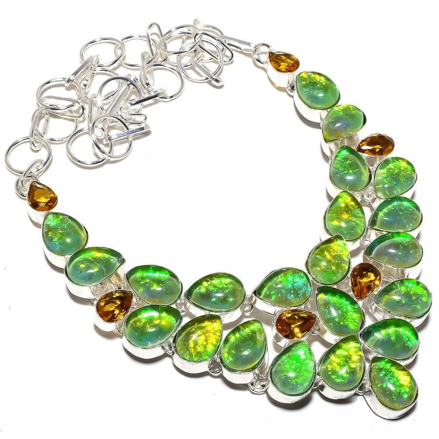 Triplet Fire Opal, Honey Topaz Gemstone 925 Sterling Silver Jewelry Necklace 18