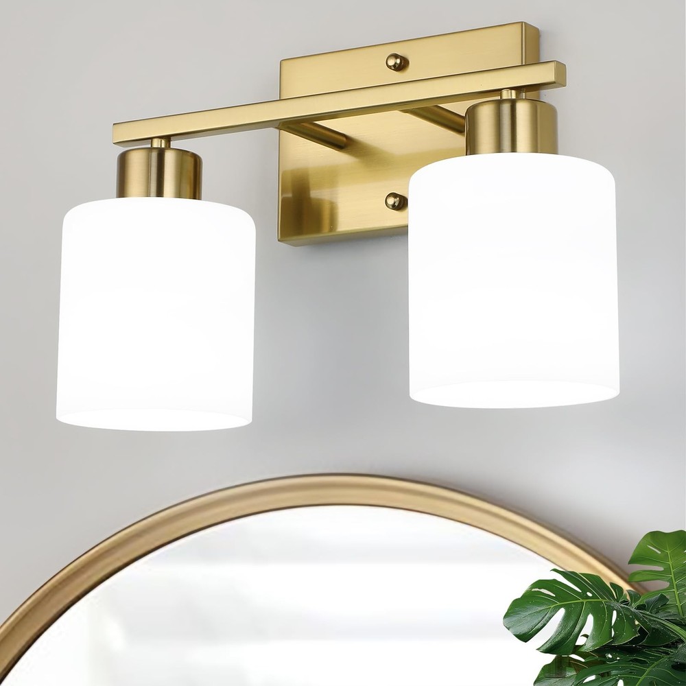 WILON 2 Light Brushed Gold Vanity Light, Bathroom Vanity Lighting Fixtures wi...
