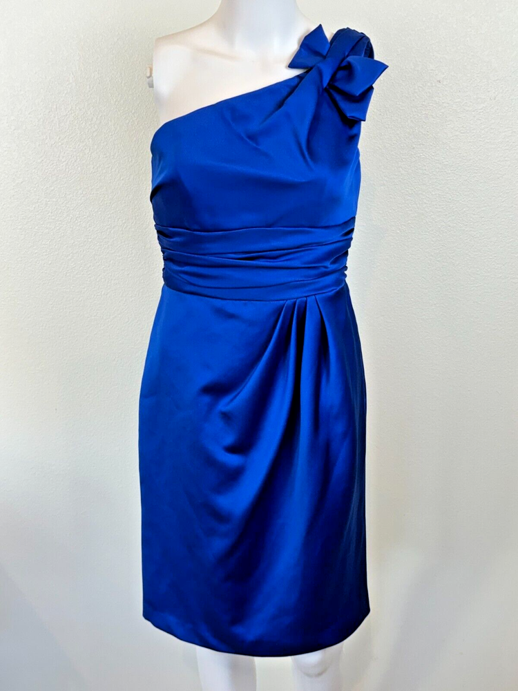 Davids Bridal One Shoulder Royal Blue Satin Rusched Dress Size 2 Formal Event