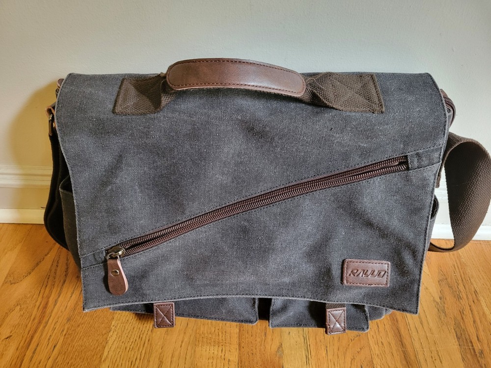 RAVUO Messenger Bag for Men Water Resistant Canvas Satchel  17” Laptop Light Use