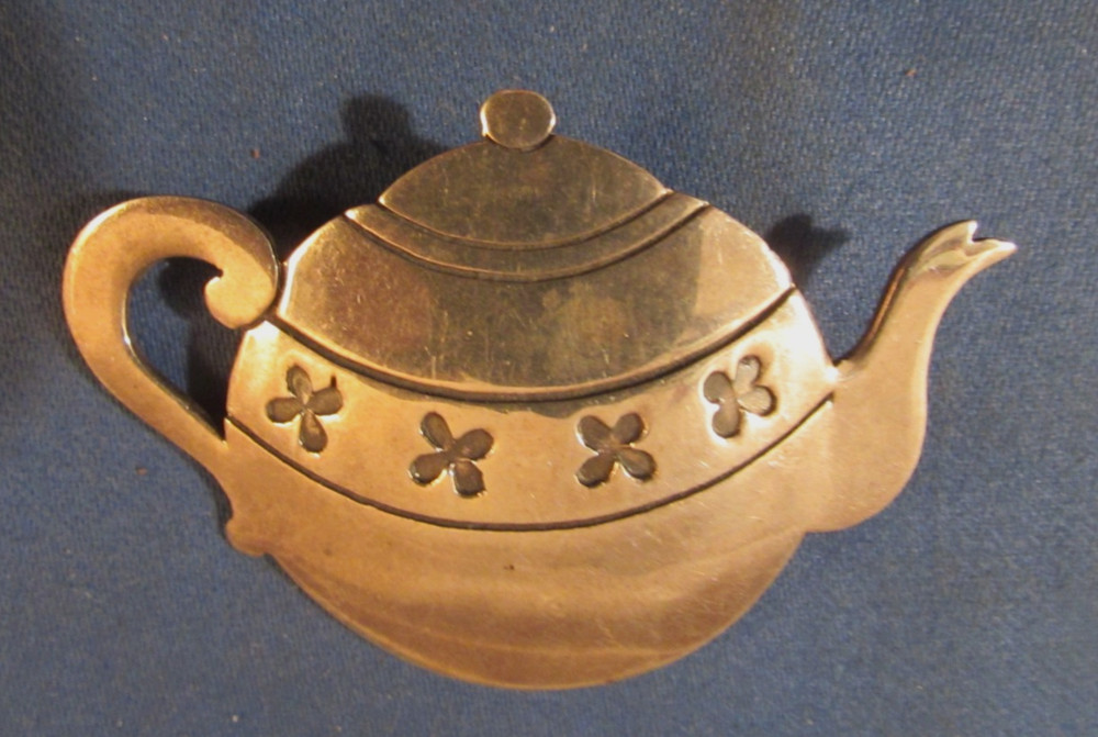 Vintage Sterling Silver Fancy Teapot Brooch Pin Signed G. F. M. W.