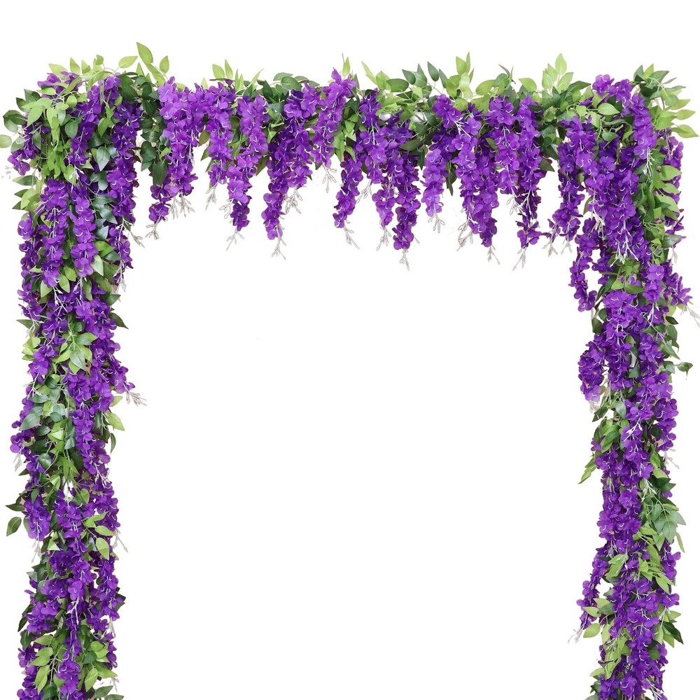 Wisteria Artificial Flowers Garland, 2Pcs Total 14.4ft Silk Faux Wisteria Vin...
