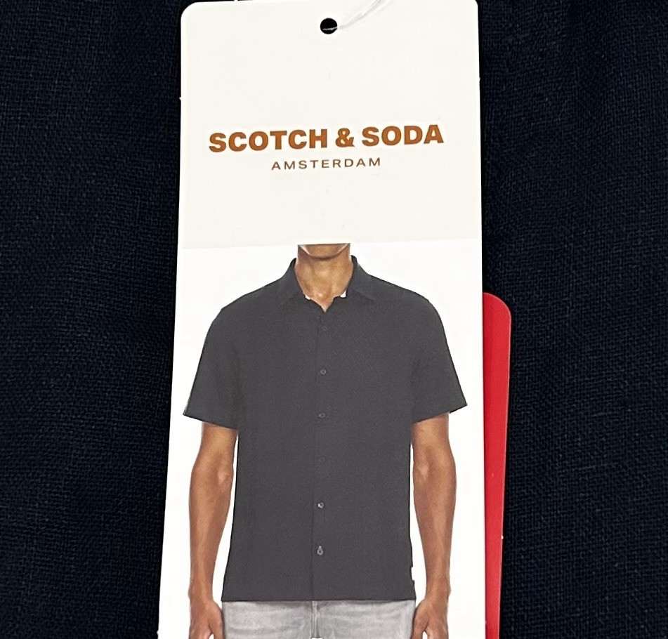 Scotch & Soda Men's Linen Blend Short Sleeve Woven Shirt, Blue, Size M