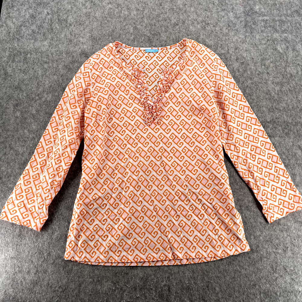 J McLaughlin Womens Blouse Top Cotton Orange Abstract Size S