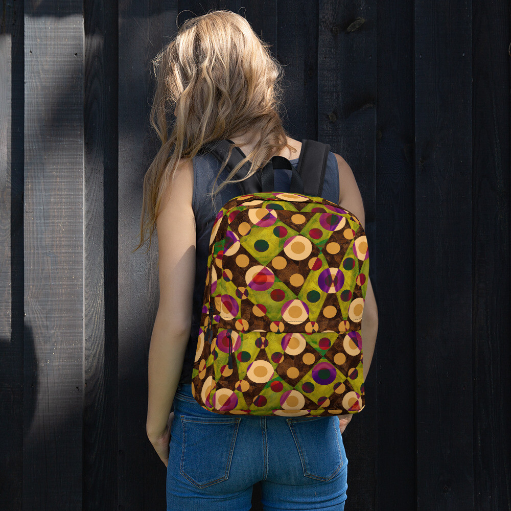 Trendy Modern Abstract Backpack in Vibrant Green & Purple Shades-image
