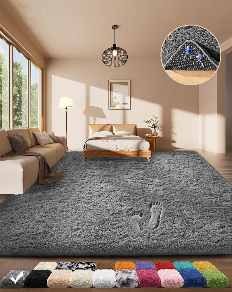 Area Rugs for Bedroom Living Room, Grey Fluffy Fuzzy Shag Shaggy Soft Plush Carp