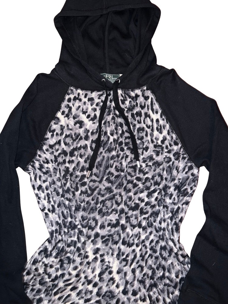 Lauren Ralph Lauren Active Leopard Print Hoodie Black Gray White Cotton L Women