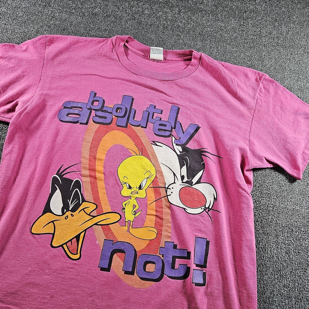 Vintage Looney Tunes Shirt Mens XL Pink Tweety Sylvester Daffy Graphic Tee 90s