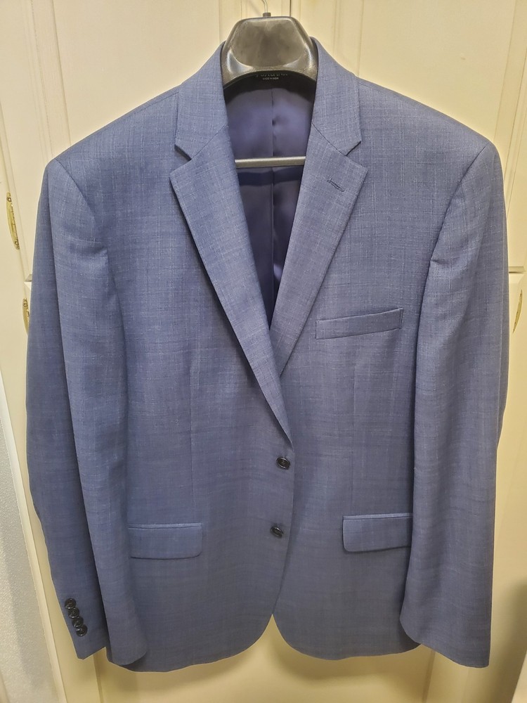 Jos. A. Bank 100% Wool Blue Plaid Suit Jacket Tailored Fit 44 Long Men