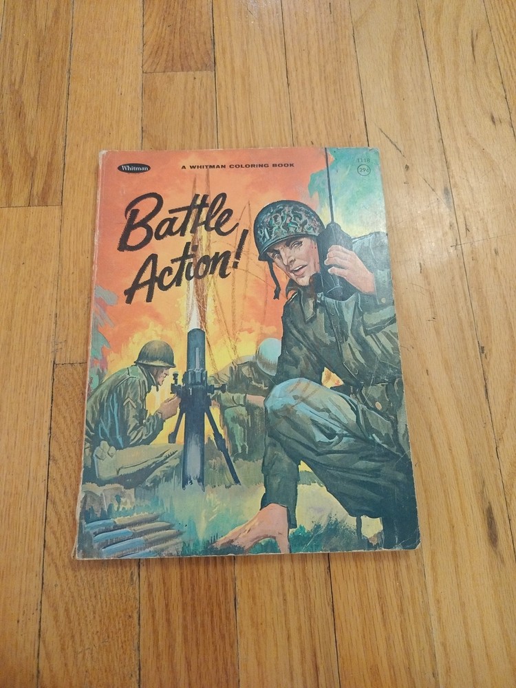 Whitman Battle Action Coloring Book, Few Pages Colored 1118