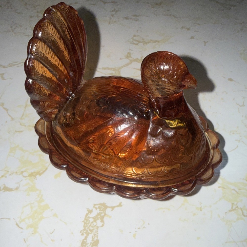 Orange Glass Turkey on Nest