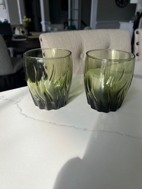 Anchor Hocking Central Park Green Ivy Double Old Fashion Glass Tumblers Set of 2