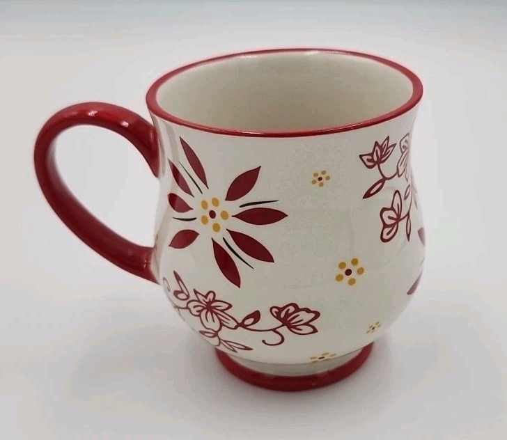 Temptations By Tara Classic 16 Oz Coffee Mug Cup RED Floral KFI-XNG-977414 EUC