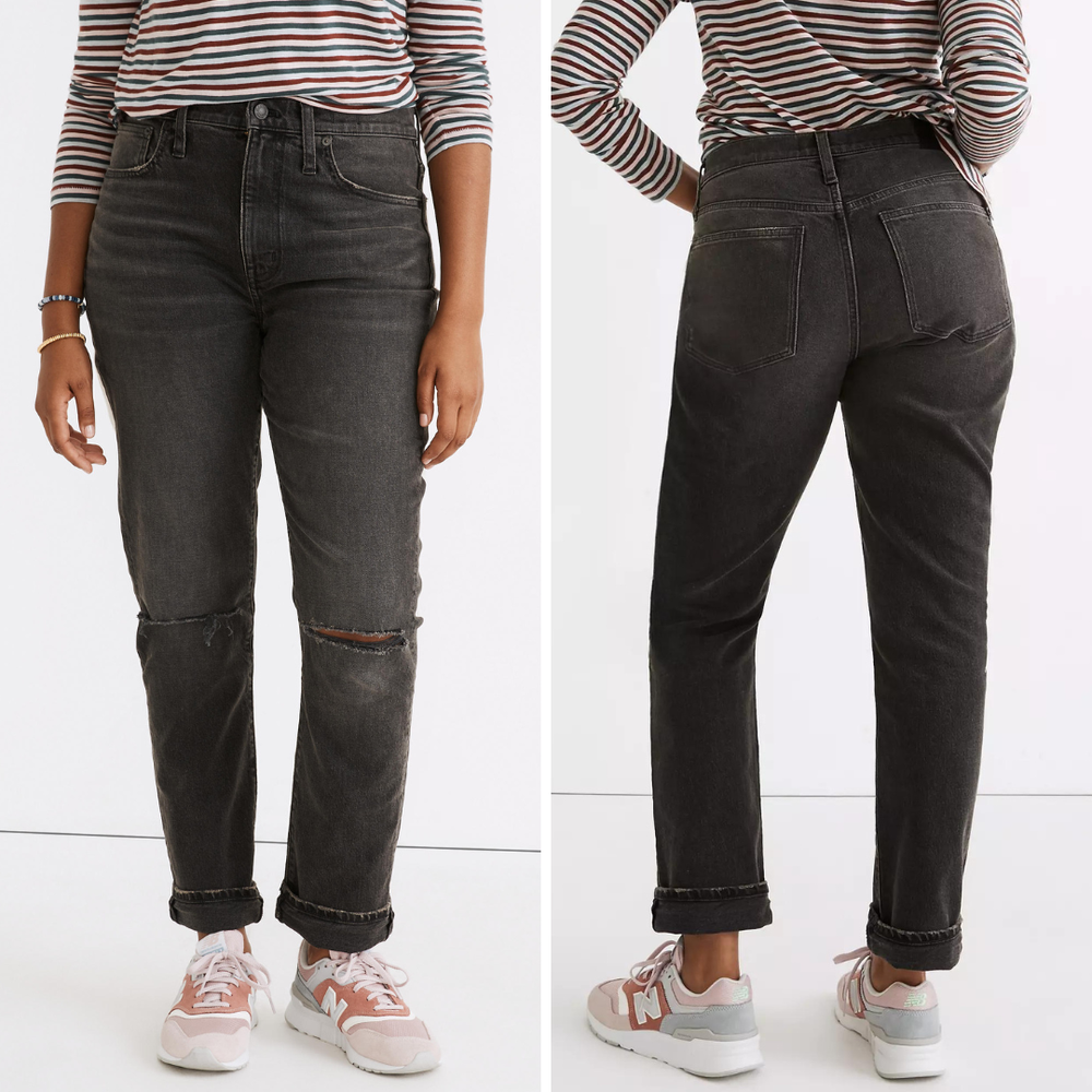 Madewell High-Rise Slim Boyjean in Caton Wash with Ripped Knees Size 28