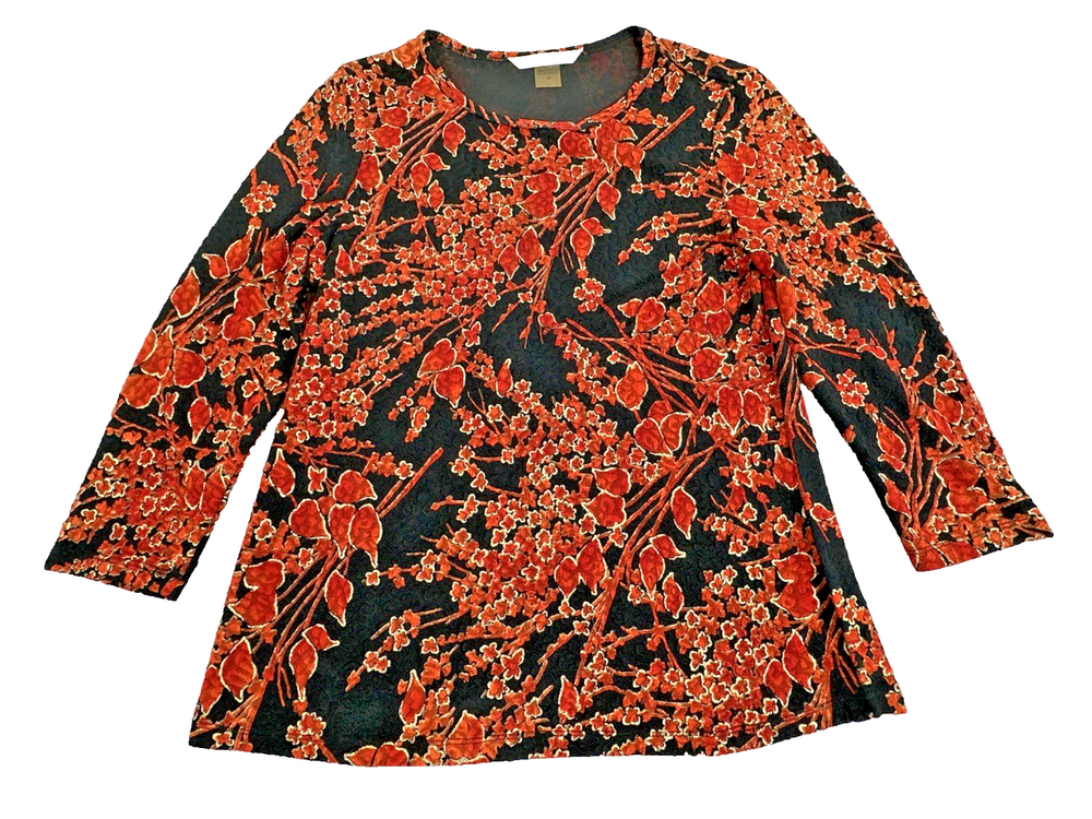 Peter Nygard Artistic Floral Tunic Blouse M Dark Cottagecore Romantic Botanical