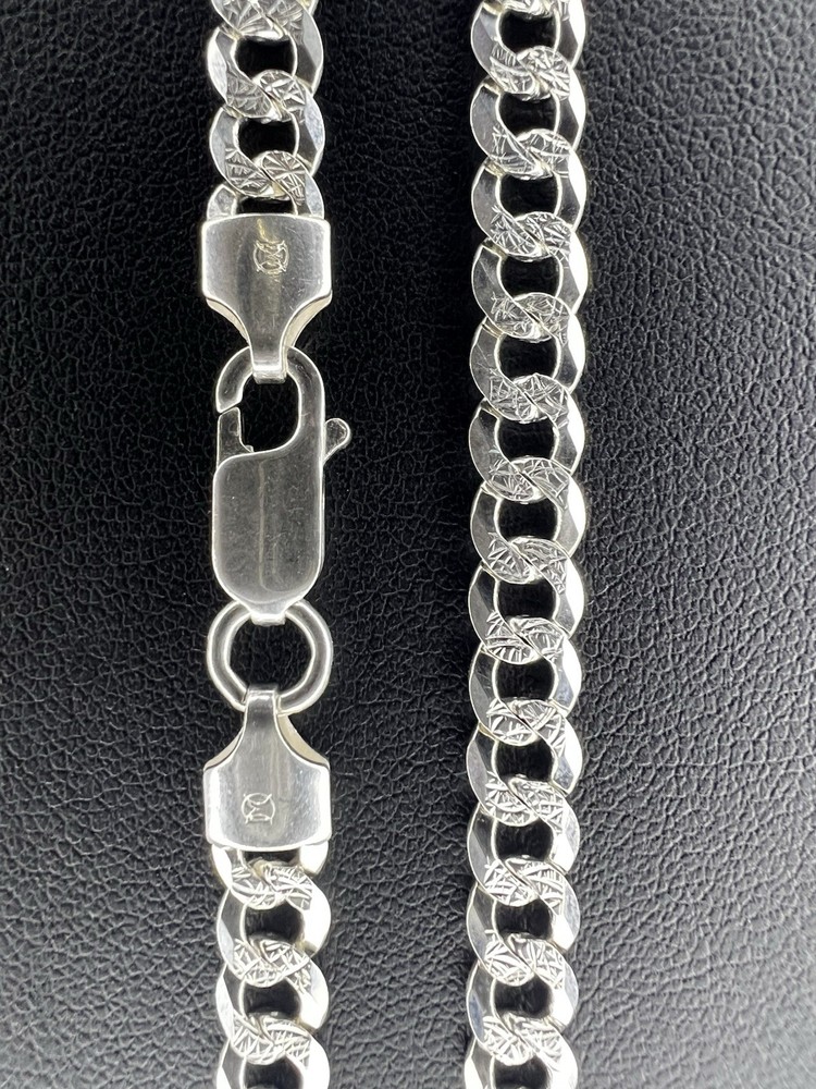 Silver Cuban Link Chain Diamond Cut Shiny Curb Design