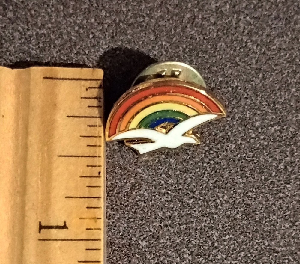 Dove And Rainbow Gold Tone Enamel Vintage Collectible Lapel Pin A-4