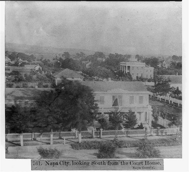 Napa City,looking South from the Court House,Napa County,California,CA,1866