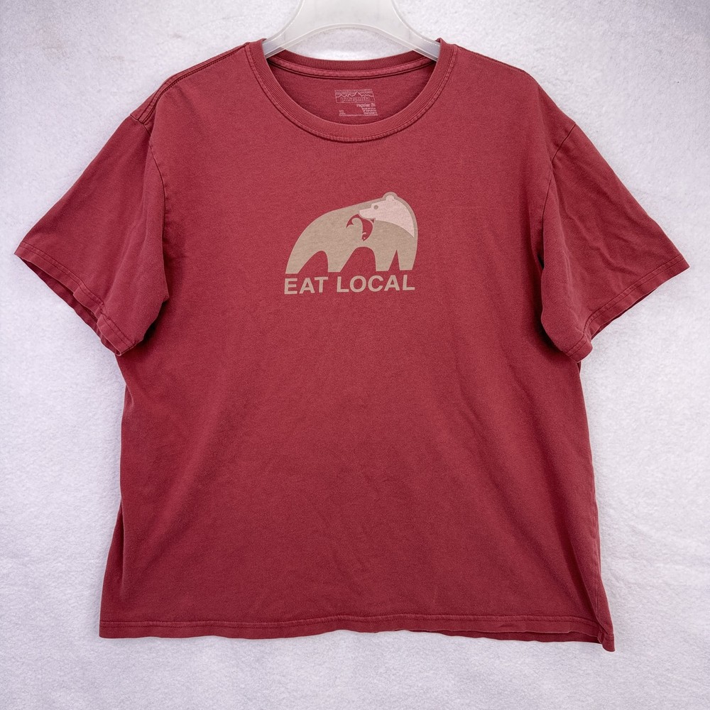 Patagonia Mens Eat Local Bear Graphic T-Shirt XL Red Cotton Gorpcore USA
