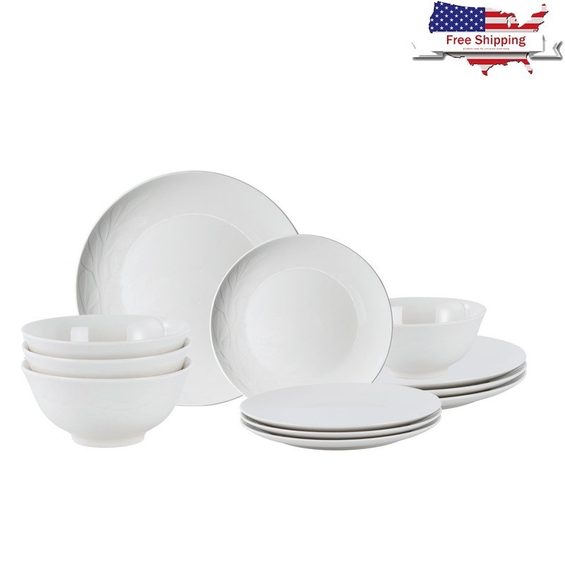 Emelie 12-Piece Stoneware Dinnerware Set Dishwasher Microwave Safe Family Dining
