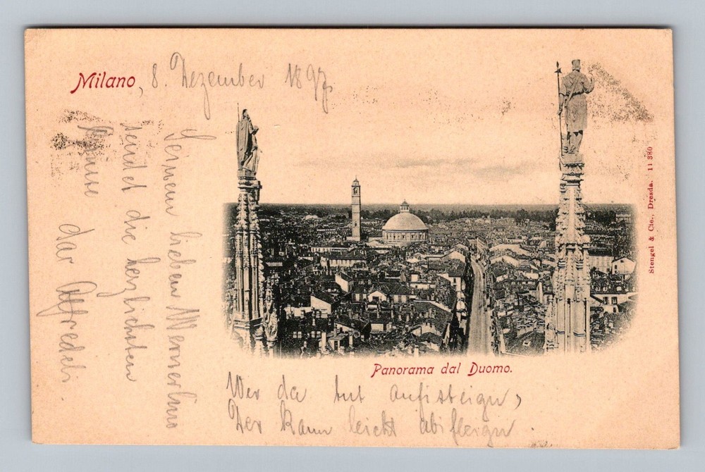 Italy- Milano Panorama From The Cathedral Standard Postal Old Vintage Postcard