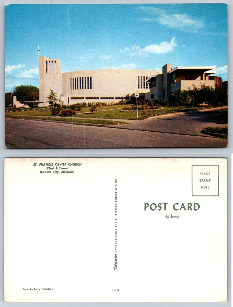 Vintage St Francis Xavier Church Postcard Kansas City MO Tetrickolor Modern