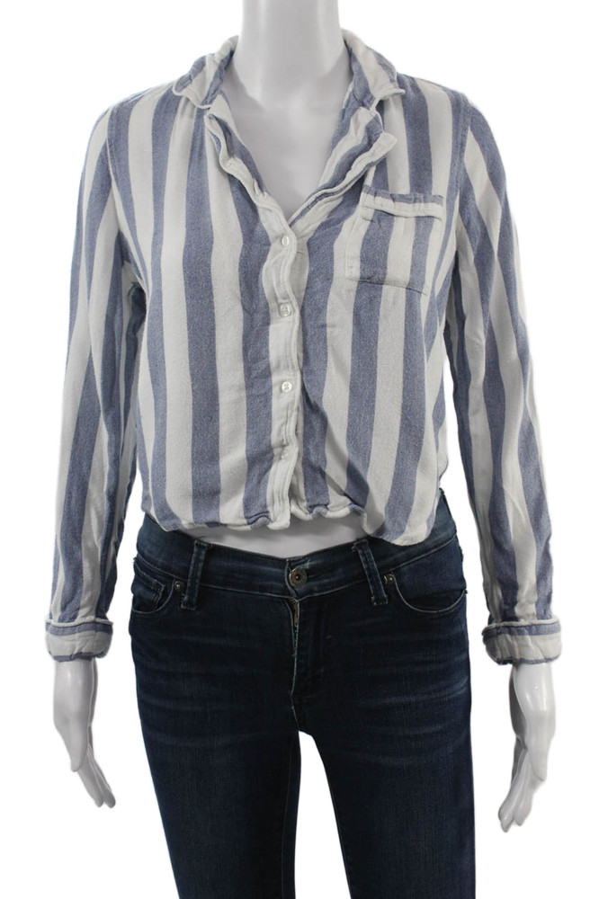 Rails Womens Striped Collared Button-Up Rayon Top Long Sleeve Blue Size MFree Shipping in US $100+ Orders | $6.95 Orders Below