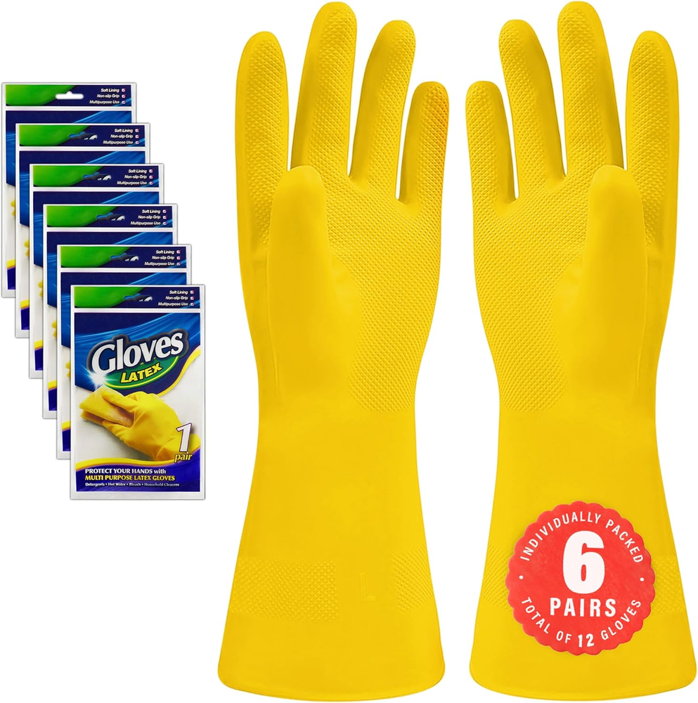 3/6 Pairs Cleaning Gloves, Reusable Natural Rubber Dish Gloves, Non-Slip Gloves