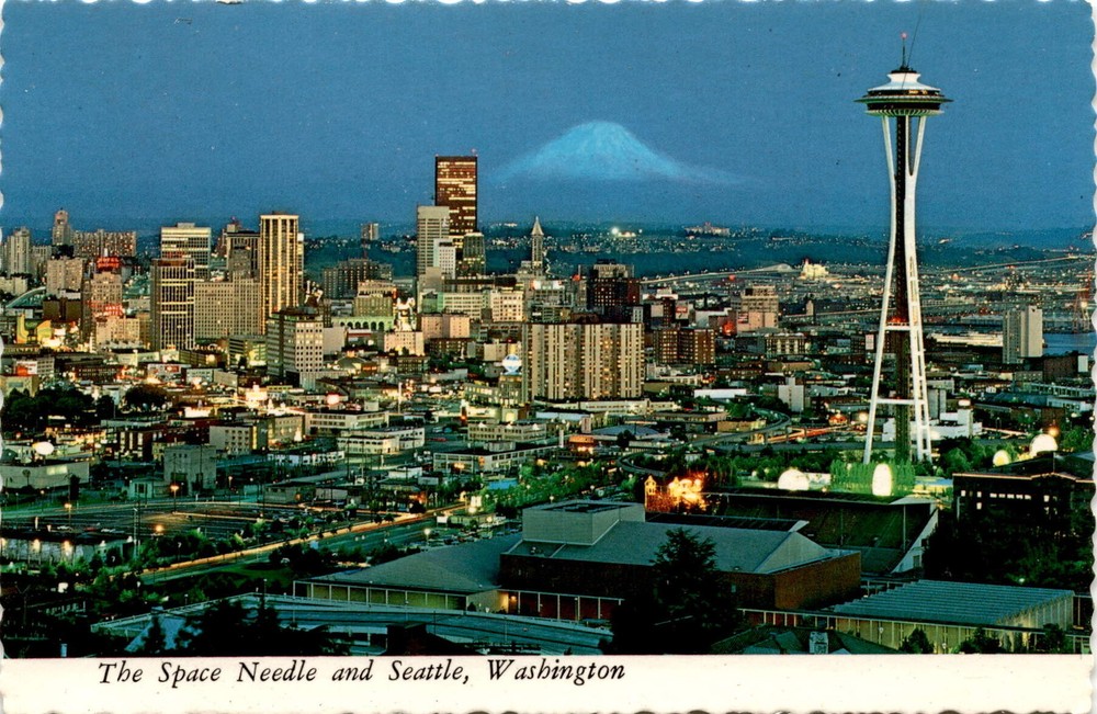 Vintage Space Needle Seattle Postcard with Mount Rainier by Smith-Western Co