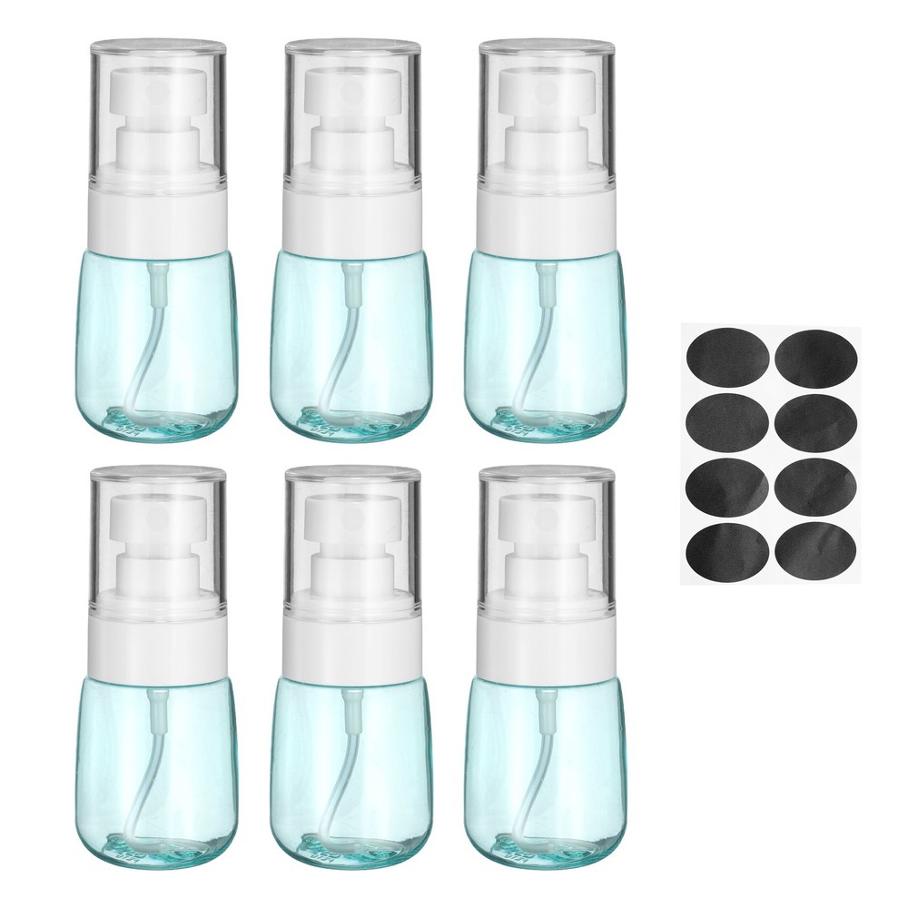6Pcs 30ml Travel Spray Bottles with Labels in Blue & Clear