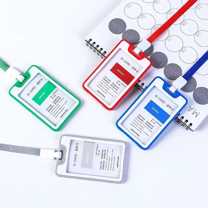 ID Badge Holder Double-Sided Windows Clear Vertical Card Holder with Lanyard