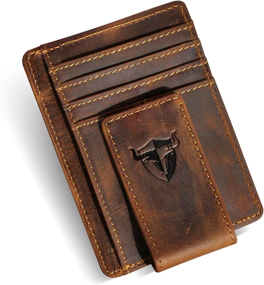 RFID Genuine Leather Slim Money Clip Wallet � Front Pocket Card Holder - Brown