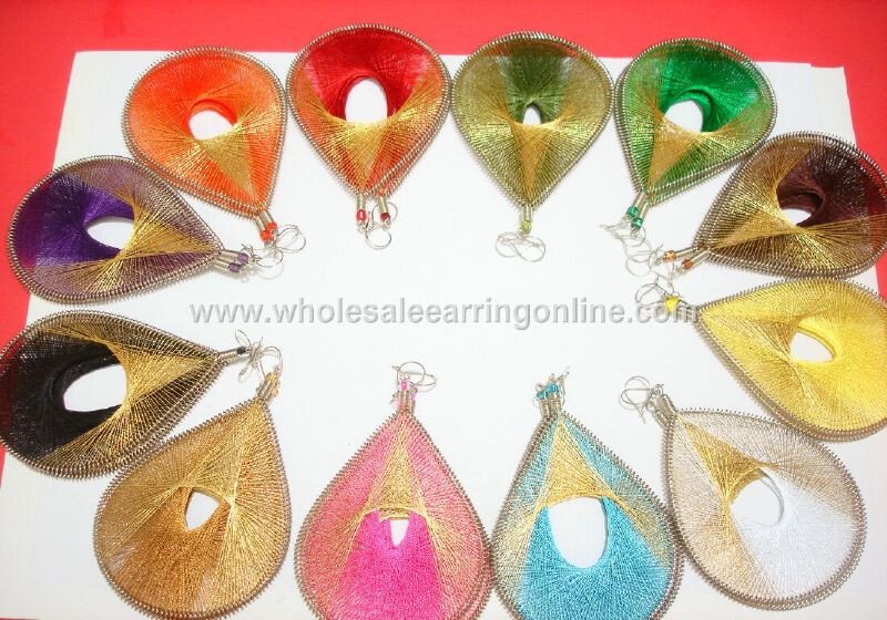 Wholesale 12-Pair Assorted Color Large Thread Earrings Size 271