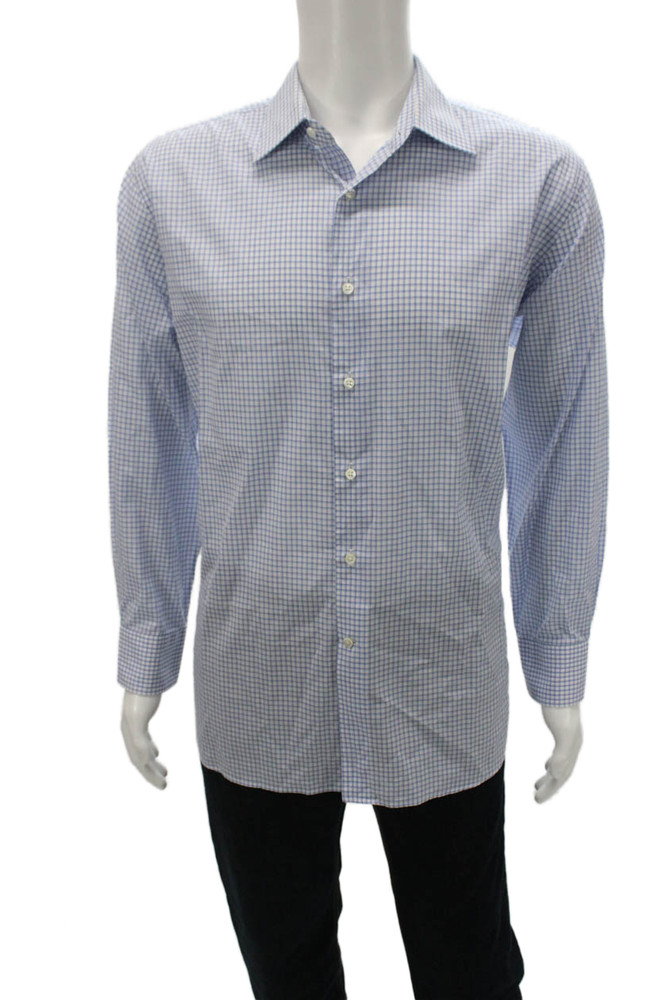 Canali Mens Striped Print Long Sleeve Buttoned-Down Blue White Size EUR 44Free Shipping in US $100+ Orders | $6.95 Orders Below