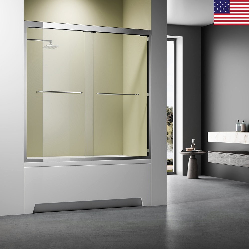 Chrome Glass Shower Doors for Walk in Shower 60''x 57'' Frameless Shower Doors